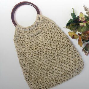 Vintage 1970s Italian Macrame Crochet Bag with Acrylic Circular handles - groovy